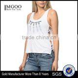 MGOO New Pattern U Neck Screen Print Women's Tank Top Criss-cross Sides Sexy Racer Back Crop Top thumbnail-1