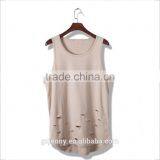 Women Black Plus Size Round Hem Tear Holes Tops Longline Tank Top thumbnail-2