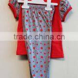 Wholesale Dolphin Kids Girls 2 Pcs Set Printed Knitted Short Sleeve Top Red Girls Clothing Set TP-7721 thumbnail-2