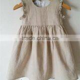 Grey/Cream Check Linen Dress Light Weight Linen Blend Summer Kids Party Dresses thumbnail-5