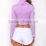 2015 New Arrival Turtle Neck Design Sexy Crop Top/knitted Sweatshirt for Women thumbnail-5