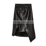 2017 OEM Spring Asymmetrical Black PU Knee Length Skirts thumbnail-6