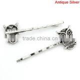 Hair Clips Bobby Pins Owl Halloween Ornaments Antique Silver Cabochon Setting(Fits 1mm Dia) 5.5x2cm,10PCs,8seasons thumbnail-1