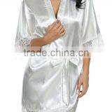 Women's Sexy Satin Short Kimono Robe-Lace Trim thumbnail-1