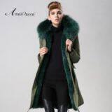 2016 New Design European Style Fishtail Military Fur Parka Women Winter Coat
