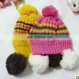 2015 Newest Hot-selling Kids Soft Lovely Pretty Autumn Winter Knitted Earflap Hat Set With Stripe Pattern thumbnail-1