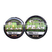 Amazon Hot Sale 4 Strands Fishing Line 100m/200m 3.08kg-40.2kg Pull PE Braided Fishing Line Wholesale