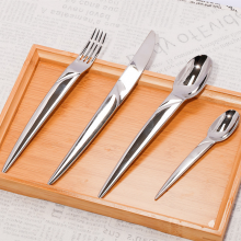 Wedding Birthday Party Matte Silver Flatware Silverware Dinnerware Stainless Steel 4 Pieces Utensils Cutlery Set thumbnail-4