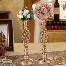 Gold Metal Candle Holders Stand Flowers Vase Candlestick As Road Lead Candelabra Centerpieces Wedding Event Table Decorations thumbnail-4