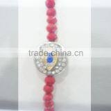 FASHION 2 TONE PLATE BEADED ELASTIC EVIL EYE BRACELET thumbnail-2