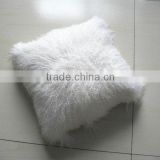China factory wholesale 100% Genuine mongolian lamb fur cushion in natural white color