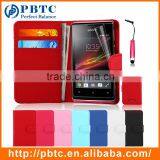 Set Screen Protector Stylus And Case For Sony Xperia E Dual C1605 , Red Leather Wallet Colourful Phone Case
