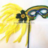 Fashion One Side Multi Color Feather Party Cosplay Sequin Flower Feather Mask thumbnail-4