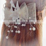 Factory Price High Quality White Lace Bowknot Pearl Bead Weeding Hair Pin Bridal Hair Accessories thumbnail-3