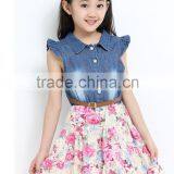 3 Colors Floral Print Kids Jeans Dress thumbnail-2