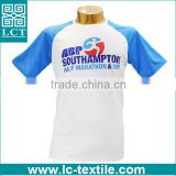 2016 lastest design blue and white short sleeve raglan marathon tshirt