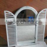 French Shabby Chic Antique Vintage Style White Wall Mirror With Shutters thumbnail-3