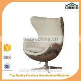 Luxury White Top Grain Leather Leisure Chair/egg Chair With Aluminium Coating Back Swivel Bar Chair thumbnail-1