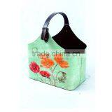 Flower Print Faux Leather Buckle Handle Magazine Newspaper Basket/holder thumbnail-4