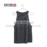 Sleek High Neck And Cutaway Shoulders Cotton Sleeveless Sweater Vest