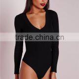 MGOO New Fashion Deep Plunge Bodysuit Black Custom Designs 95% Polyester 5% Spandex Plain Basic Fashion Item thumbnail-2