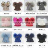 Myfur Hot Pink Girls Wool Knitting Hat With Real Raccoon Fur Pompoms Attached thumbnail-6