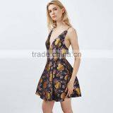 Vintage Royal Jacquard Printed Cross Back Plunge Sleeveless Short Prom Dress thumbnail-2