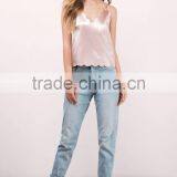 2017 Latest Fashion Design Sexy Ladies 2017 Fashion Lady Clothing Lastest Summer Pink Blouse Satin Tank Top thumbnail-2