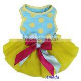 Yellow Tutu Blue Polka Dots Pink Ribbon Party Dress Pet Dog Cat Clothes XS S M L thumbnail-1