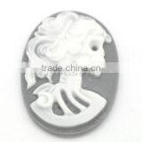 Wholesale Gray Resin Halloween Skull Pattern Oval Cameo 25x18mm(1"x3/4"), Sold per Packet of 50 thumbnail-1
