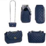 Plain Satchels Handbags Navy Blue Quilted Faux Leather Crossbody Handbag Bag Purse With Metal Chain Strap thumbnail-1