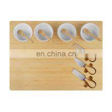 Large Wood Cheese Platter Gift Charcuterie Board Set Unique Bamboo Cheese Board With Cutlery Set and Ceramic Bowls thumbnail-2