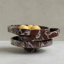 Carved Modern Red Marble Centerpiece Tray Rosso Levanto Marble Tray thumbnail-4