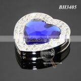 Blue Heart Crystal Rhinestones Fashion Lady Woman Hnadbag Hook Holder Foldable Alloy Metal Heart Bag Hanger thumbnail-6