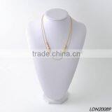 Gold Color Tiny Chain Cream Disk Necklace thumbnail-1