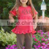Top and Pants Ruffle Outfit for Kids Red Cotton Ruffle Top for Children New Design thumbnail-4