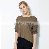 Women Ladies Summer Style 3/4 Sleeve Irregular Tees Tops T-Shirts OEM Manufacturers Factory From Guangzhou thumbnail-1