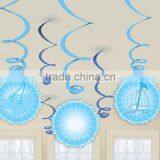 Baby Boy Blue Baby Shower Party Hanging Foil Swirl Decorations thumbnail-1