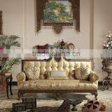 Arabia Style Wood Carving Living Room Sofa Set, Luxury Upholstery Three Seat Sofa, thumbnail-1