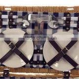 WILLOW PICNIC BASKET 4 PERSON OUTDOOR WICKER HAMPER SET PLATES CUTLERY thumbnail-3