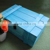 Vintage Painted Blue Customized Polished Wooden Box With Lock thumbnail-1