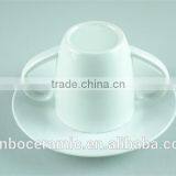 White Porcelain Cup Saucer Double Handles , Stock Cups Chaozhou Factory Sanbo thumbnail-3