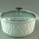 Cream Ceramic Enbossing Soup Tureen With Glass Cover/lid in Stocklot for Home Use thumbnail-1