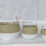 High Quality Best Selling Water Hyacinth Natural White Wash Round Basket Set of 3 thumbnail-1