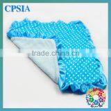 Wholesale Infant Sleep Blanket Turqouise Polka Dot With Satin Ruffles Fleece Blanket for Newborn thumbnail-1