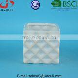 Glazed White and Wash Geometric Patterned Mini Square Ceramic Planter thumbnail-2