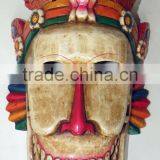 Hand Crafted Wooden Mask of Tribal Face Wall Hanging Made In Nepal thumbnail-1