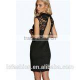 Sexy Party Burgundy Pencil Dress High Neck Lace Midi Dress thumbnail-4