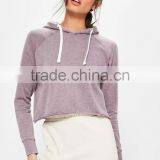 Purple Washed Hoodie Raw Hem Custom 100% Cotton French Terry Raglan Sleeve Women Cropped Hoodies thumbnail-4