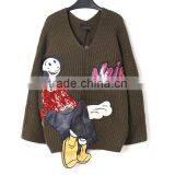 M1209 Runwaylover 2016 Latest Design Fashion Ladies V-neck Sequin Cartoon Figure Letter Pattern Sweater thumbnail-3